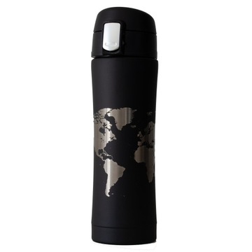 Kubek termiczny z mapą świata - czarny 400ml