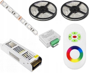 ZESTAW 12m TASMA LED RGB 5050 PILOT RF DOTYK ZASIL