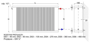 Радиатор DUBEL DS3/40 RAL Боковой источник питания