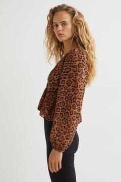 H&M baskinka falbanka babydoll panterka bluzka centki leopard wycięte plecy