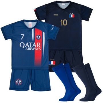 Dwa komplety piłkarskie + getry MBAPPE
