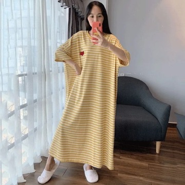 6XL Women Short Sleeve Homewear Nightdress Striped