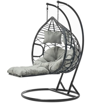 FOTEL HAMAK BUJAK WISZĄCY Z PODNÓŻKIEM 2 os.CZARNY