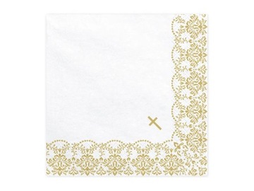 Serwetki Komunijne z ornamentem 33x33cm złoty (1 op. / 20 szt.) Party Deco