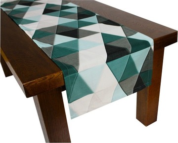 Bieżnik miętowo-szare trójkąty 3D velvet 40/140