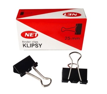 Klipsy czarne biurowe 25 mm - 12 sztuk