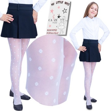 Piękne Rajstopy do Komunii 20den białe wzór margaretka Style Girl R-158