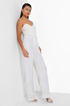 BOOHOO SPODNIE DAMSKIE ECRU ELEGANCKIE 36 S BCN