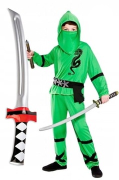 STRÓJ KOSTIUM WOJOWNIK NINJA ZIELONY + DMUCHANY MIECZ 128/134 L balovelove