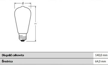 E27 ST64 Светодиодная лампа Edison 4.5W 40W 2700K Osram