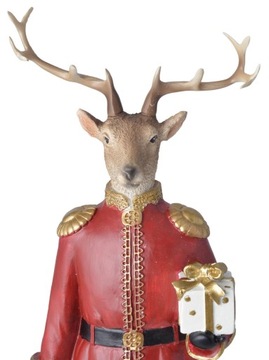 FIGURKA PAN JELEŃ W CZERWONYM MUNDURZE Z PREZENTEM