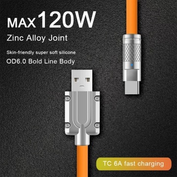 Желтый кабель USB-C для мобильного телефона длиной 2 м, кабель для передачи данных, 120 Вт, 6 А, Fast Char