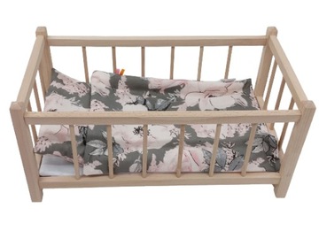 DREWNIANE ŁÓŻECZKO DLA LALEK LALKI + POŚCIEL 3 EL