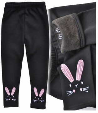 RABBIT Spodnie legginsy GRUBE czarne ocieplane misiem r 146