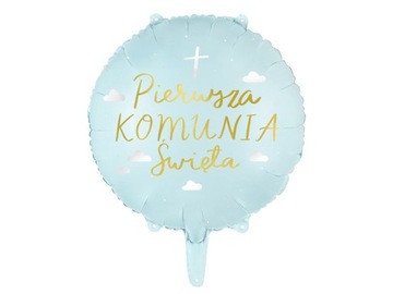 Balon foliowy Pierwsza Komunia Święta 45 cm niebieski