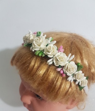 OPASKA KWIATY ECRU+RÓŻ KOMUNIA RÓŻYCZKI
