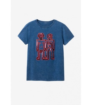 Desigual t shirt koszulka indigo nadruk ROBOT S