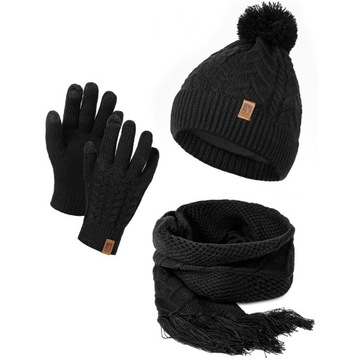 CZAPKA DAMSKA ZIMOWA SZAL RĘKAWICZKI DOTYKOWE