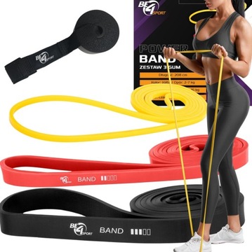 ZESTAW 3 GUM OPOROWYCH DO ĆWICZEŃ POWER BAND+ZACZEP NA DRZWI KOTWICA