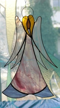 Витраж Тиффани про Ангел, большой, розовый