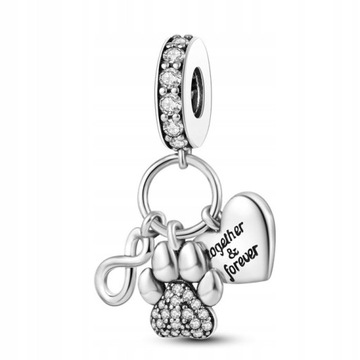 Charms Srebro 925 Zawieszka Łapa Pupila Serce