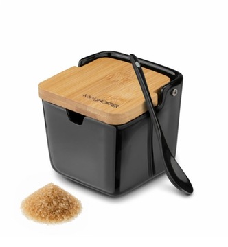 KONIGHOFFER CERAMIC CUKIERNICA 270 ML POKRYWKA + ŁYŻECZKA PORCELANA CZARNA