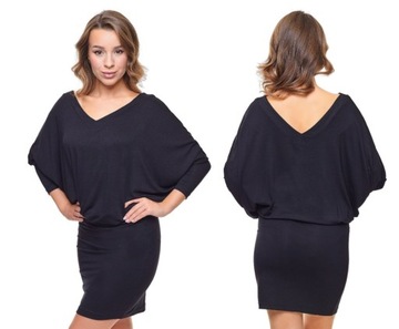 Luźna sukienka nietoperz kimono z dekoltem w serek, 2XL/3XL