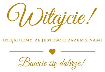 naklejka powitalna Witajcie, dziękujemy na ściankę lustro ślub 64x43