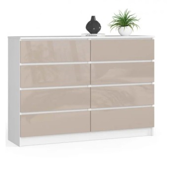 Komoda biała 140 8 szuflad cappuccino połysk