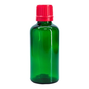 Butelka szklana 50 ml zielona z nakrętką czerwoną