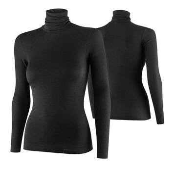 BRUBECK DAMSKA KOSZULKA TERMOAKTYWNA Z GOLFEM COMFORT MERINO CZARNY XL