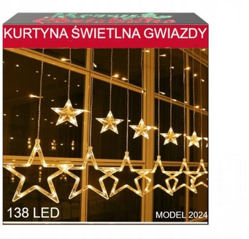 GIRLANDA ŚWIETLNA GWIAZDY KURTYNA 138 LED LAMPKI 2,5M MOŻNA ŁĄCZYĆ W PARY