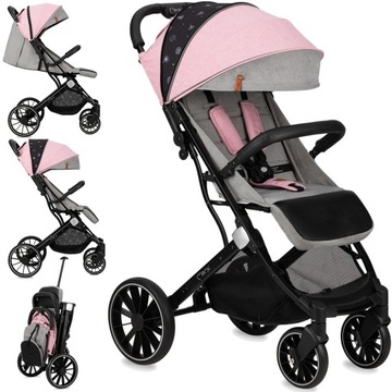 WÓZEK SPACEROWY DO 22 kg - MoMi ESTELLE PLUS LIGHT RÓŻOWY - WALIZKA LEKKI