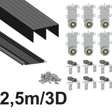 System przesuwny szafa 2,5m / 3 Drzwi CZARNY MAT