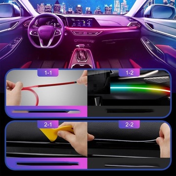 Światłowód do Samochodu Oświetlenie Ambient LED RGB 1,1m APKA+PILOT ZESTAW