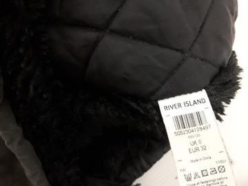 RIVER ISLAND powlekana KURTKA PARKA ocieplana CZARNA z futerkiem _ 32