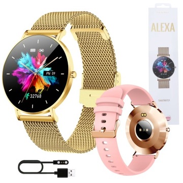 Smartwatch Damski Zegarek Manta Alexa Złoty 2 Paski LUX GOLD menu PL