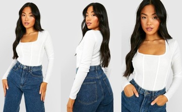 2D1B03 P29 BOOHOO PETITE BIAŁE GORSETOWE BODY W PRĄŻKI L