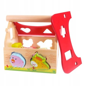 DREWNIANY SORTER KSZTAŁTÓW 12 KLOCKÓW FARMA DOMEK DLA DZIECI +12m ECOTOYS