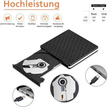ZEWNĘTRZNY NAPĘD DVD Amicool, USB 3.0 Type-C CD DVD +/-RW NAGRYWARKA