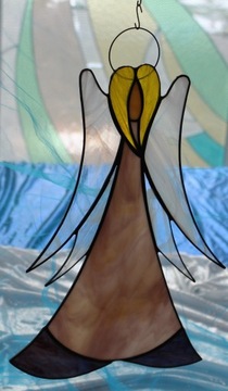 Anioł witrażowy Tiffany pro, duży, liliowy