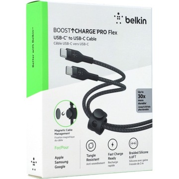 Гибкий кабель Belkin Boost USB-C — USB-C с гибкой нейлоновой оплеткой, 60 Вт, 3 А, 2 м