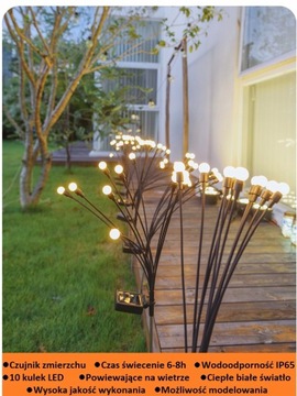 2x Садовые лампы на солнечных батареях 10LED 72см теплые