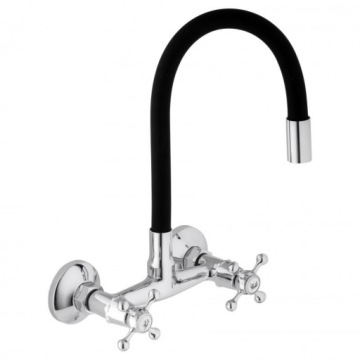 Гибкий черный настенный кухонный смеситель