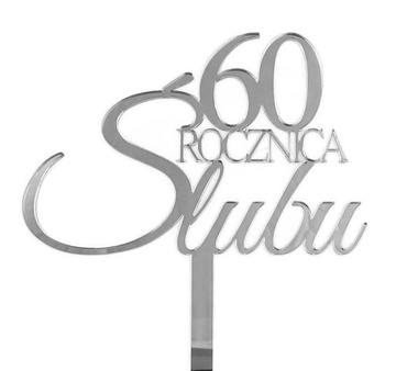 Topper Rocznica Ślubu dowolna LICZBA srebrny lustr