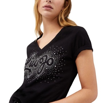 LIU JO-T-shirt lettering with gemstones czarny r S