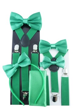 Комплект из подтяжек и галстука-бабочки, 7-12 лет, зеленый, весенний. УЗОРЫ НА ВЫБОР.