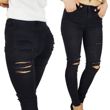 ELASTYCZNE SPODNIE DAMSKIE RURKI - JEANS - DZIURY