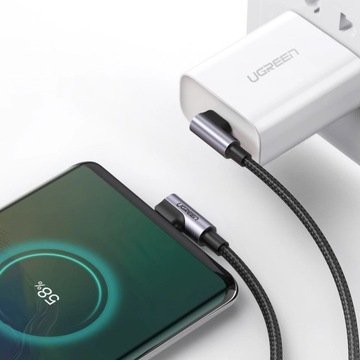 Ugreen kątowy kabel przewód z bocznym wtykiem USB Typ C - USB Typ C 3A 1m