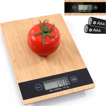 ELEKTRONICZNA WAGA KUCHENNA PŁASKA BAMBUSOWA LCD 5KG